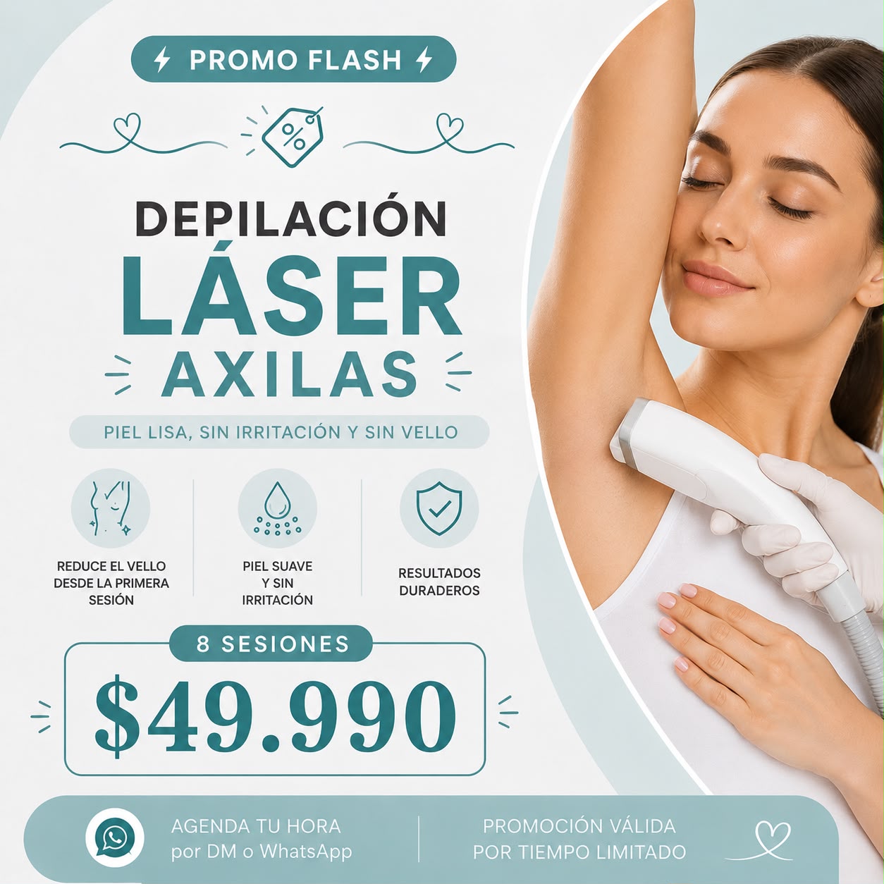 Promo flash: depilación láser axilas, 8 sesiones por $49.990 en Clínica Alfara Estética Antofagasta