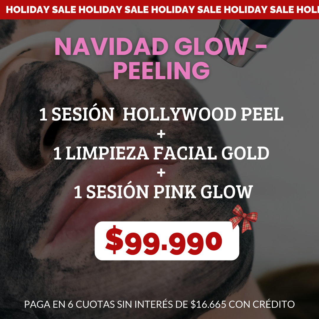 NAVIDAD GLOW – Hollywood Peel + Limpieza Gold + Pink Glow HOLIDAY