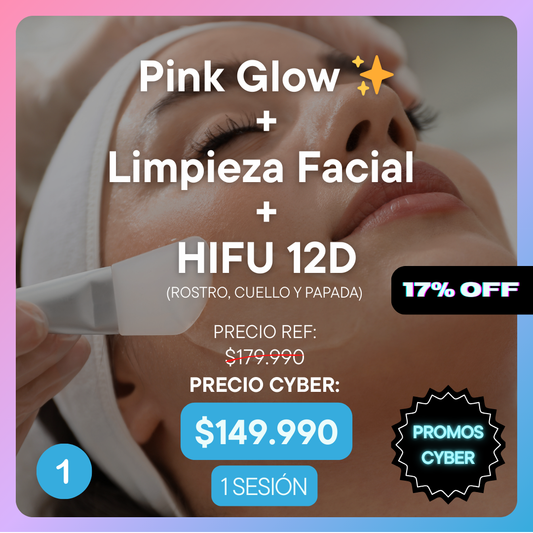 Promo Cyber 1 - Pink Glow + Limpieza Facial Profunda + HIFU12D (rostro, cuello y papada)