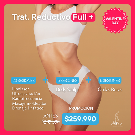 Promo Tratamiento Reductivo Full - Lipoláser/Cavitación/Radiofrecuencia/Masaje+Drenaje (20 Sesiones) + Body Sculpt (5 Sesiones) + Ondas Rusas (5 Sesiones)