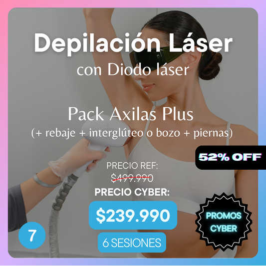 Promo Cyber 7 - Depilación Láser Pack Axilas Plus (+ rebaje + interglúteo o bozo + piernas)