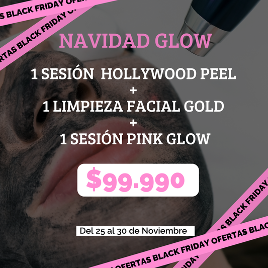 NAVIDAD GLOW – Hollywood Peel + Limpieza Gold + Pink Glow BLACK