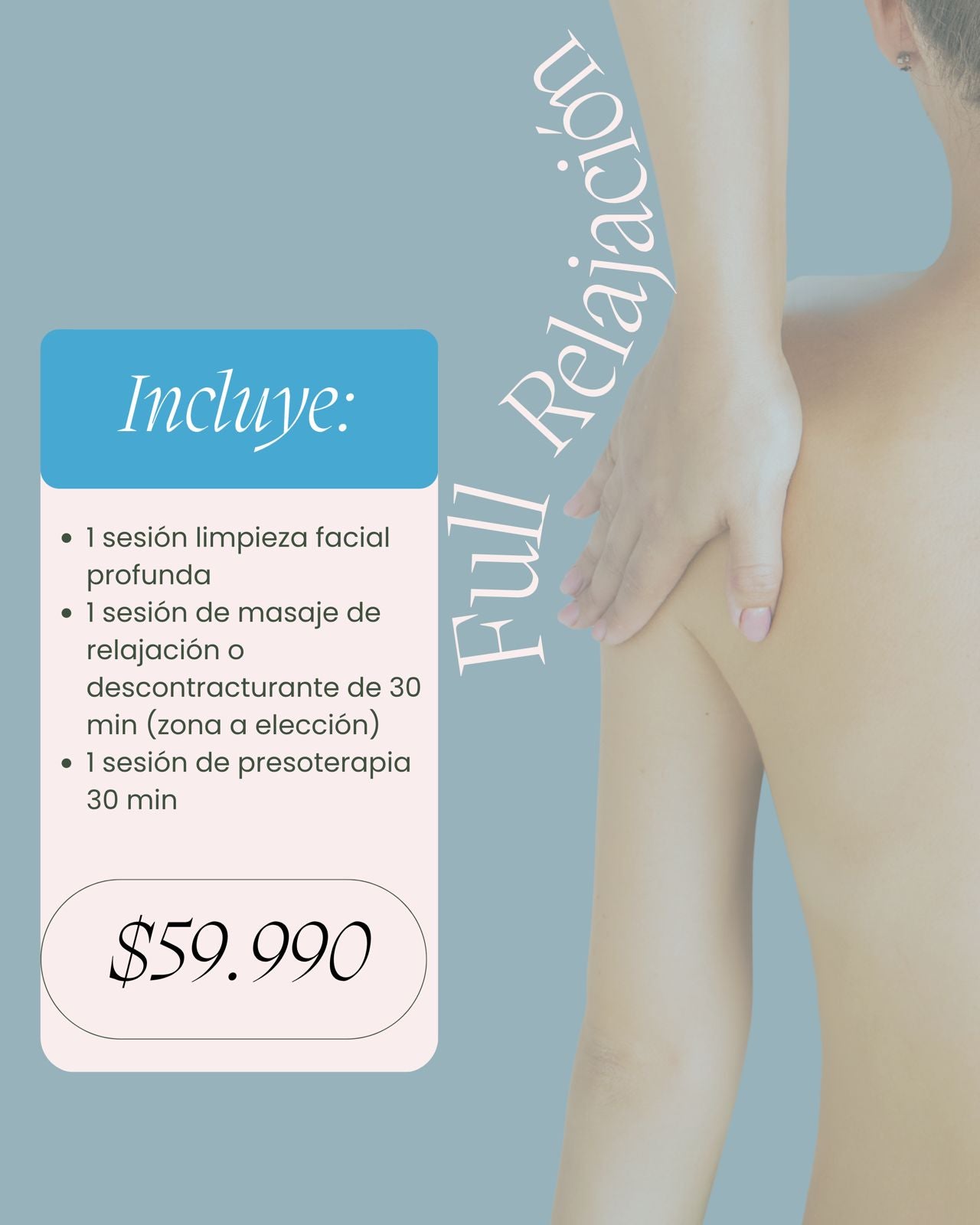 Promo Full Relajación - Masaje Relajación o Descontracturante, Presoterapia y Limpieza Facial Profunda