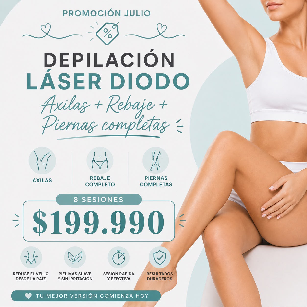 Depilación Láser Diodo - Axilas + Rebaje + Piernas Completas - Promoción Julio