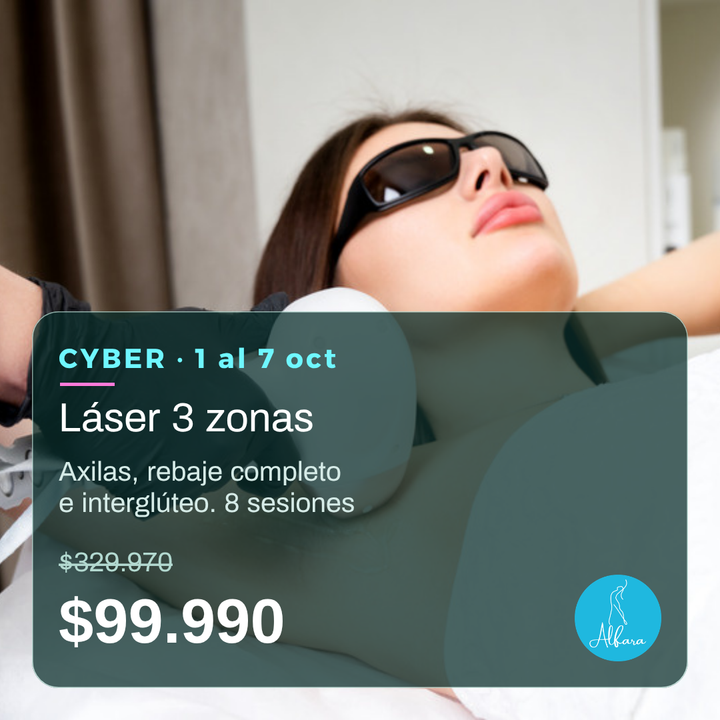 Láser axilas, rebaje completo e interglúteo, 8 sesiones, precio Cyber $99.990