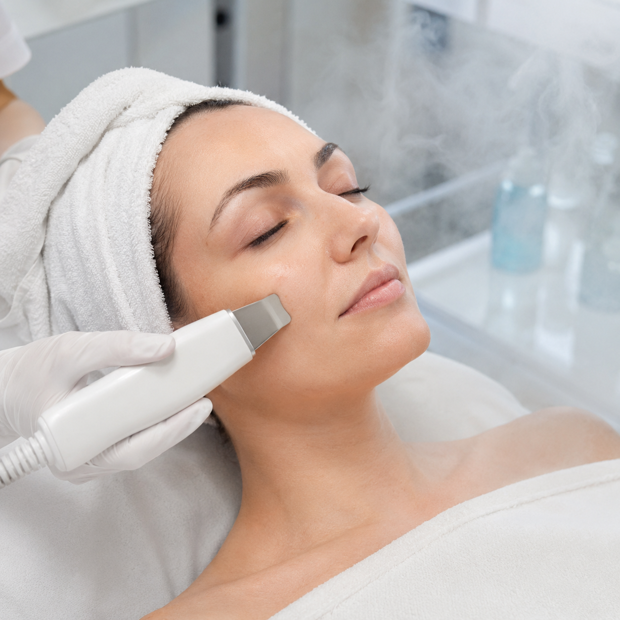 Limpieza facial profunda con espátula ultrasónica y vapor en Clínica Alfara Estética