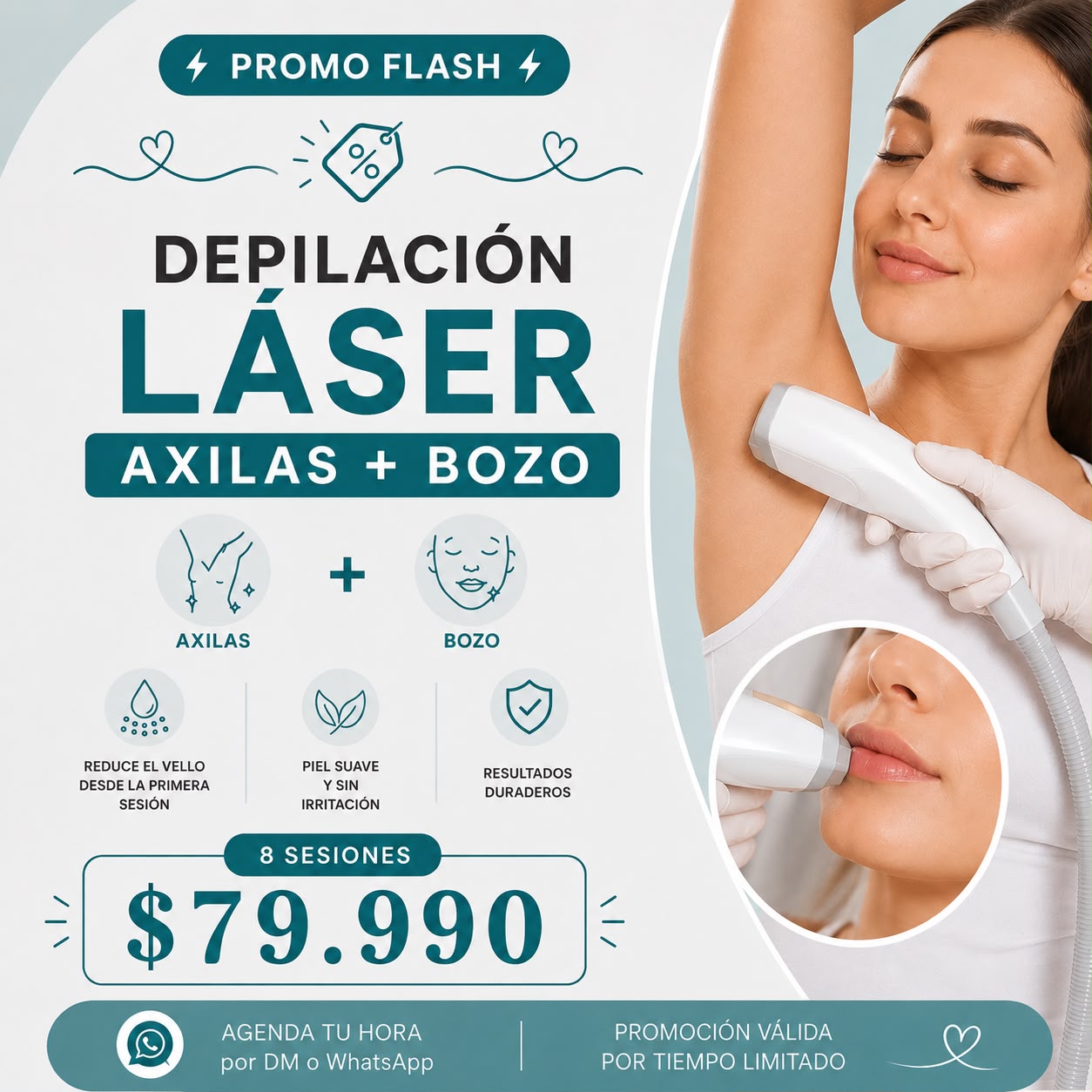 Promo flash: depilación láser axilas + bozo, 8 sesiones por $79.990 en Clínica Alfara Estética Antofagasta